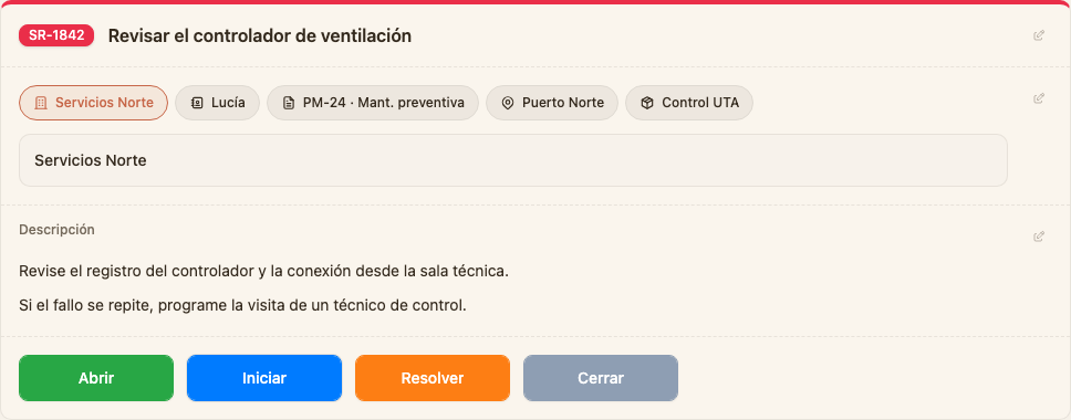 Detalle de una solicitud de Tairo sobre un controlador de una unidad de tratamiento de aire sin conexión