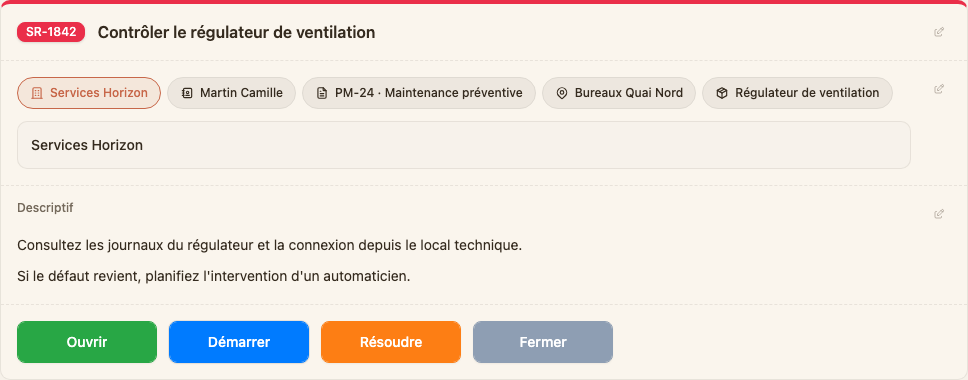 Détail d’une demande Tairo pour un contrôleur de centrale de traitement d’air hors ligne